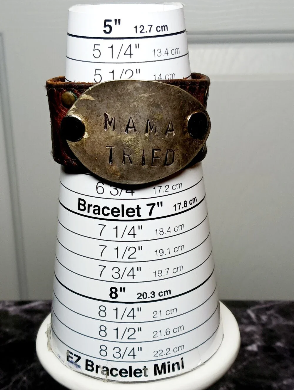 Handcrafted Brown Leather Cuff Bracelet with Brass Plate 